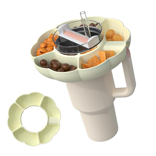qwqplus Snack Bowl for Stanley Cup 40oz with Handle, Snack Tray for Stanley Cup 40oz, 5 Compartment Reusable Snack Ring for Stanley Quencher Adventure 40oz (White+5 Grids) von qwqplus
