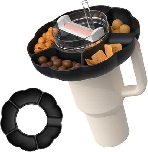qwqplus Snack Bowl for Stanley Cup 40oz with Handle, Snack Tray for Stanley Tumbler 40 oz, 5 Compartment Reusable Snack Ring for Stanley Quencher Adventure 40oz (Black+5 Grids) von qwqplus