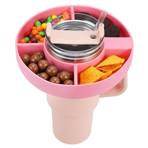 qwqplus Snack Bowl for Stanley Cup 40oz with Handle, Snack Tray for Stanley Tumbler 40oz, 4 Compartment Reusable Snack Ring for Stanley Quencher Adventure 40oz (Pink) von qwqplus