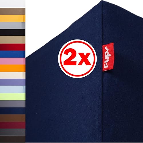 r-up Beste Spannbettlaken Doppelpack 200x220-220x240 bis 35cm Höhe viele Farben 95% Baumwolle / 5% Elastan 230g/m² Oeko-TEX stressfrei auch für hohe Matratzen (dunkelblau) von r-up