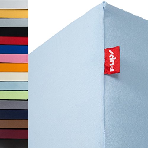 r-up Passt Spannbettlaken 120x200-130x200 bis 35cm Höhe viele Farben 100% Baumwolle 130g/m² Oeko-TEX stressfrei auch für hohe Matratzen (hellblau) von r-up