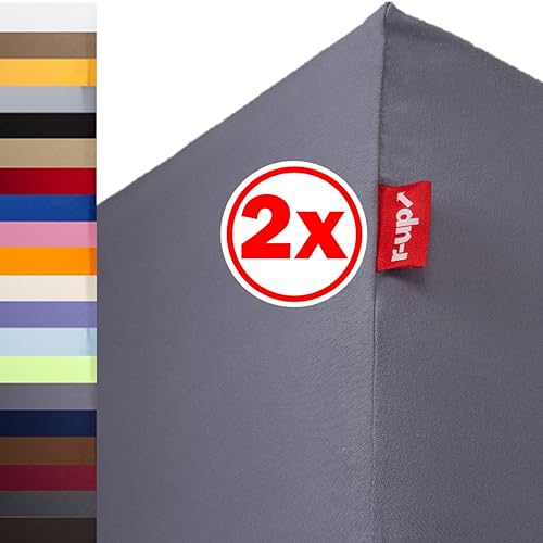 r-up Beste Spannbettlaken Doppelpack 200x220-220x240 bis 35cm Höhe viele Farben 95% Baumwolle / 5% Elastan 230g/m² Oeko-TEX stressfrei auch für hohe Matratzen (grau) von r-up