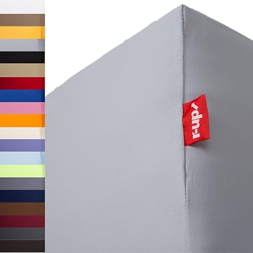 r-up Beste Spannbettlaken Doppelpack 90x200-100x220 bis 35cm Höhe viele Farben 95% Baumwolle / 5% Elastan 230g/m² Oeko-Tex stressfrei auch für hohe Matratzen (Silbergrau) von r-up