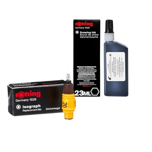 Rotring Isograph 0,20 mm Ersatzfeder + schwarze 23 ml Tintenflasche - Technisches Zeichenset für Präzisionsarbeiten an Linienplatte, Pergamentpapier & Transparentpapier - wasserfeste Pigmenttinte Rotring Isograph 0,20 mm Ersatzfeder + schwarze 23 ml Tintenflasche - Technisches Zeichenset für Präzisionsarbeiten an Linienplatte, Pergamentpapier & Transparentpapier - wasserfeste Pigmenttinte von rOtring