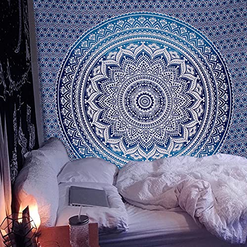 raajsee Wandteppich Aesthetic Room Décor Tapestry, Boho Wanddeko – Blau Wandtuch Mandala, Wandbehang 76 x 101 cms von raajsee