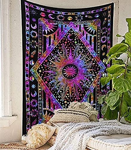 raajsee Sonne und Mond Wandteppich Tie Dye, Boho Wand Deko Wandtuch Mandala, Aesthetic Room Décor Tapisserie,Wandbehang Tapestry 52x60 inches von raajsee