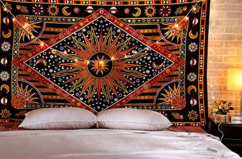 raajsee Sonne und Mond Wandteppich Mandala Golden, Boho Wand Deko Wandtuch, Aesthetic Room Décor Tapisserie,Wandbehang Tapestry 52x60 inch von raajsee