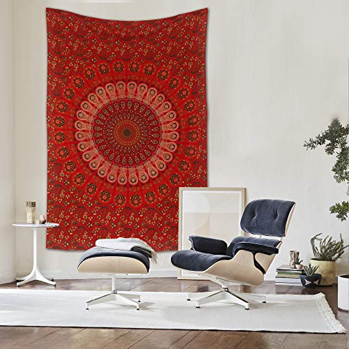 raajsee Wandteppich Mandala Rot,Boho Wand Deko, Aesthetic Room Décor, Wandtuch Mandala, Wandbehang Twin 132 x 208 cms von raajsee