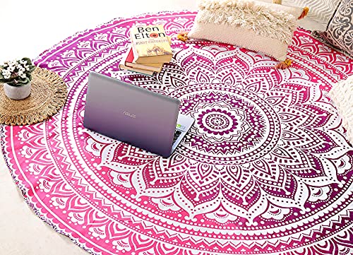 raajsee Rosafarbener runder Strandteppich, Hippie-/Boho- Mandala- indische Baumwolle, Überwurf, runde Tischdecke, Heimdekoration, Indie-Teppich, Yogamatte, Picknickdecke, 127 cm von raajsee