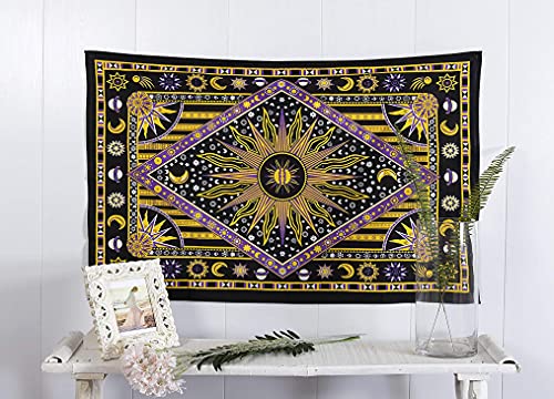 raajsee Sonne und Mond Tarot Wandteppich Mandala, Gelb Psychedelic Wand Teppich, Aesthetic Room Décor, Wandtuch Tapestry tapisserie Wandbehang 30x40 Inches von raajsee