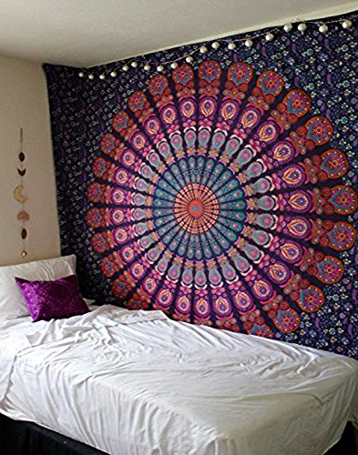 raajsee Indisch Wandteppich Mandala Lila, Boho WandDeko, Aesthetic Room Décor, Wandtuch Mandala, WandbehangQueen 208 x 232 cms von raajsee