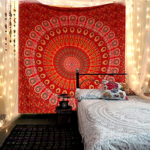 raajsee Wandteppich Mandala Golden Rot,Zimmer Deko,Wandtuch Mandala,Boho WandDeko,Wandbehang 76 x 101 cms von raajsee