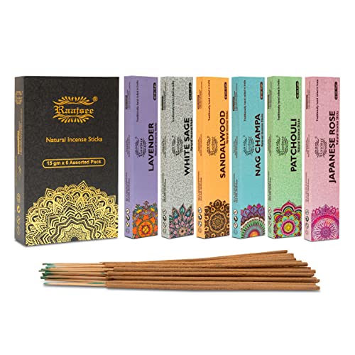 raajsee 100% Bio-Räucherstäbchen-handgerollt -6er-Pack je 15 Gramm- Frei von Chemikalien - Perfekt für Kirche,Aromatherapie,Entspannung,Meditation,Positivität und sinnliche Therapie von raajsee