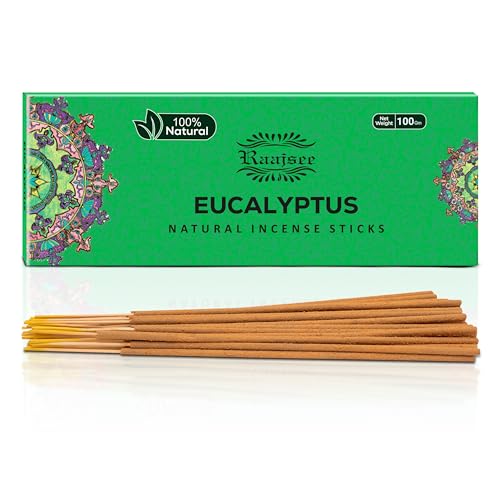 raajsee Incense Sticks Eucalyptus 100 gm Pack-100% Pure Organic Natural Hand Rolled Free from Chemicals-Perfect for Church, Aromatherapy,Relaxation,Meditation,Positivity & Sensual Therapy von raajsee