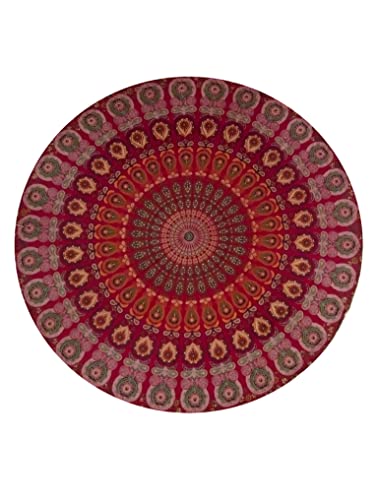 raajsee Indien Strandtuch Rund Mandala Hippie/Groß Indisch Rundes Baumwolle/Boho Runder Yoga Matte Tuch Meditation/Tischdecke Rund Decke Picknick handgefertigt Teppich 70 inch (Rotes Mandala) von raajsee