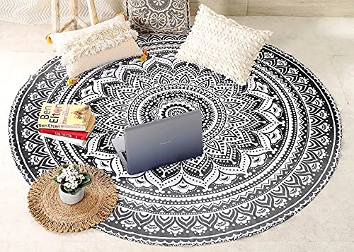 raajsee Indien Strandtuch Rund Mandala Hippie/Groß Indisch Rundes Baumwolle/Boho Runder Yoga Matte Tuch Meditation/Tischdecke Rund Picknick handgefertigt Teppich 70 inch (Graue Schwarze Ombre) von raajsee