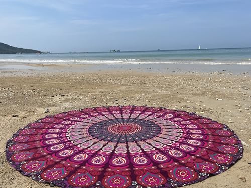 raajsee Indien Strandtuch Rund Mandala Hippie Lila/Groß Indisch Rundes Baumwolle/Boho Runder Yoga Matte Tuch Meditation/Tischdecke Rund aufhänger Decke Picknick handgefertigt Teppich von raajsee