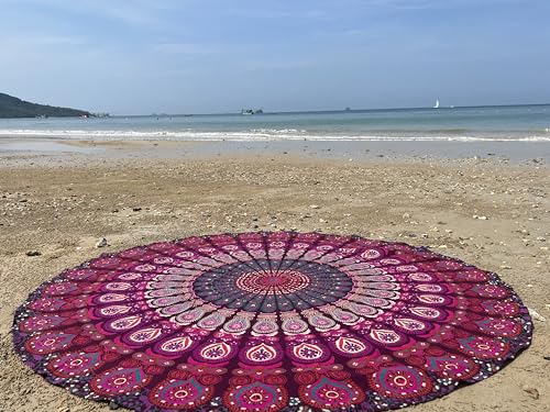 raajsee Indien Strandtuch Rund Mandala Hippie Lila/Groß Indisch Rundes Baumwolle/boho Runder Yoga Matte Tuch Meditation/Tischdecke Rund aufhänger Decke picknick handgefertigt Teppich von raajsee