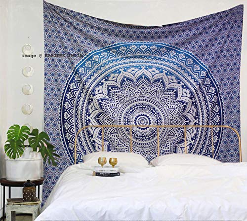 raajsee Indisch Wandteppich Mandala Blau, Boho WandDeko, Aesthetic Room Décor Tapestry, Wandtuch Mandala, Wandbehang Psychedelic 208 x 232 cms von raajsee