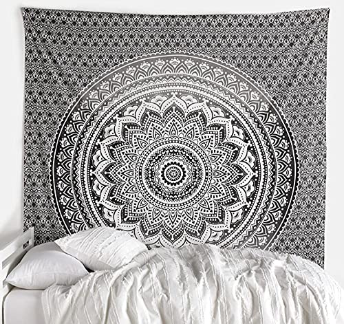 raajsee Wandteppich Mandala Tapestry, Grauschwarz Wandtuch Boho WandDeko,Wandbehang Psychedelic,Zimmer Deko 132X208 CM von raajsee