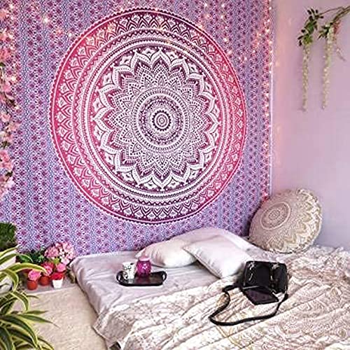 raajsee Indisch Psychedelic Mandala Wandteppich Rosa Ombre,Boho Wandtuch Hippie,Indien Wandbehang Tuch,Groß Baumwolle Wand tucher 208 x 232 cms von raajsee