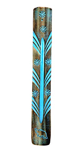 raajsee Handgefertigter Räucherstäbchenhalter aus Holz mit blauem handbemaltem Muster, tolles Geschenk für jeden Anlass, Größe 25,4 x 3,8 cm von raajsee