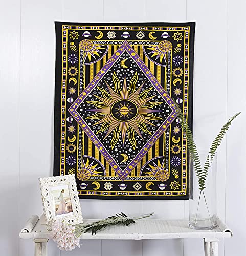 raajsee Sonne und Mond Tarot Wandteppich Mandala, Gelb Psychedelic Wand Teppich, Aesthetic Room Décor, Wandtuch Tapestry tapisserie Wandbehang 30x40 Inches von raajsee