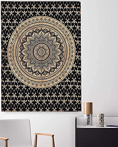 raajsee Wandteppich Aesthetic Room Décor Tapestry, Boho Wanddeko, schwarzes Gold Wandtuch Mandala, Wandbehang 76 x 101 cms von raajsee