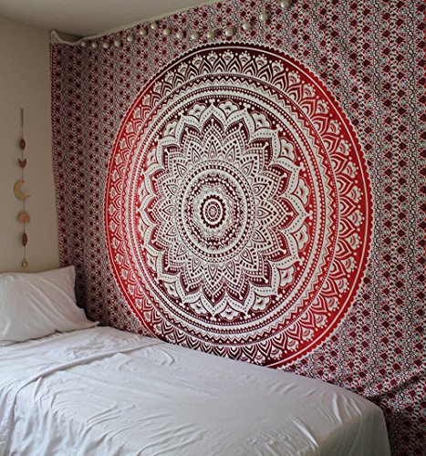 raajsee Wandteppich Mandala Tapestry, Rosa Wandtuch Boho WandDeko,Wandbehang Psychedelic,Zimmer Deko 132x208 cms von raajsee