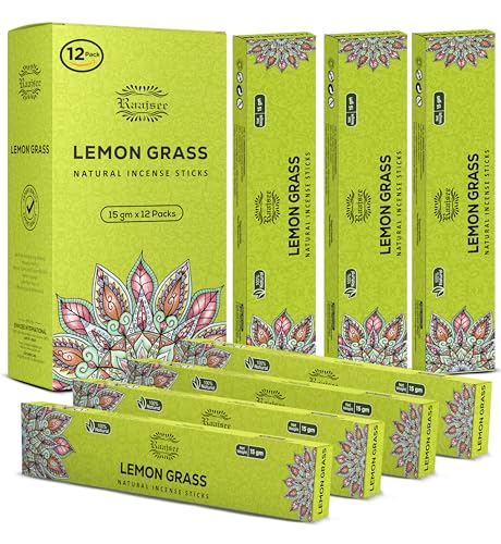 raajsee Zitronengras-Räucherstäbchen, 15 g x 12 Stück, 100 % rein, organisch, natürlich, handgerollt, frei von Chemikalien, perfekt für Aromatherapie, Reinigung, Meditation und Kirche von raajsee