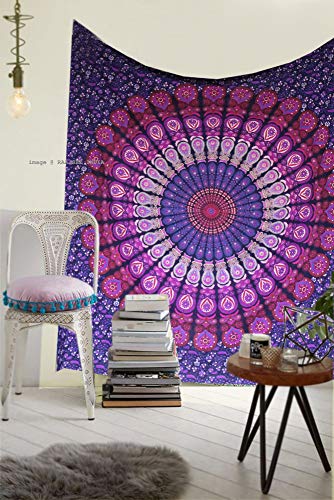 raajsee Wandteppich Mandala Lila,Boho Wand Deko, Aesthetic Room Décor, Wandtuch Mandala, Wandbehang Twin 132 x 208 cms von raajsee