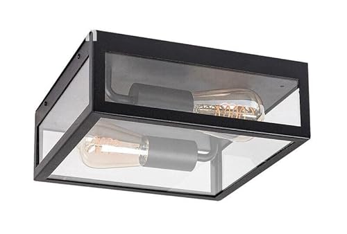 Rabalux 7070 Deckenleuchte ZATON Edelstahl mattschwarz E27 2x60W IP23 L:28cm H:28cm dimmbar von rabalux