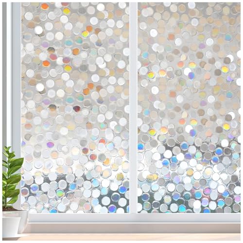 rabbitgoo 3D Fensterfolie Selbstklebend Sichtschutzfolie Statisch Dekofolie Kreise Muster Anti-UV 44.5 x 300 cm von rabbitgoo