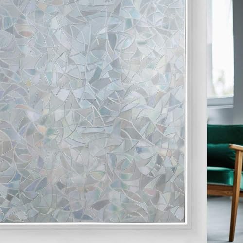 rabbitgoo Fensterfolie Blickdicht Selbsthaftende, Sichtschutzfolie Fenster Silber, 3D Regenbogen Folie Fenster 60x200cm Statisch Haftend ohne Klebstoff Anti UV Sonnenschutz für Büro Wohnzimmer von rabbitgoo