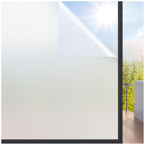 rabbitgoo Fensterfolie Milchglasfolie Sichtschutzfolie Selbstklebend Folie Fenster Scheibenfolie Blickdicht Anti-UV Statische Privatsphäre Schutzfolie Matt Für Bad Büro Wohnzimmer matt 30 x 300 cm von rabbitgoo