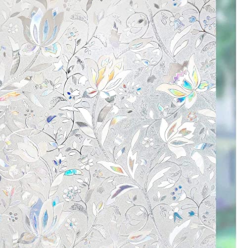 rabbitgoo Fensterfolie Selbsthaftend Blickdicht Sichtschutzfolie Fenster 3D Fensterfolie Glasfolie Dekofolie Statisch Haftend Blumen Tulpe 75x300cm von rabbitgoo