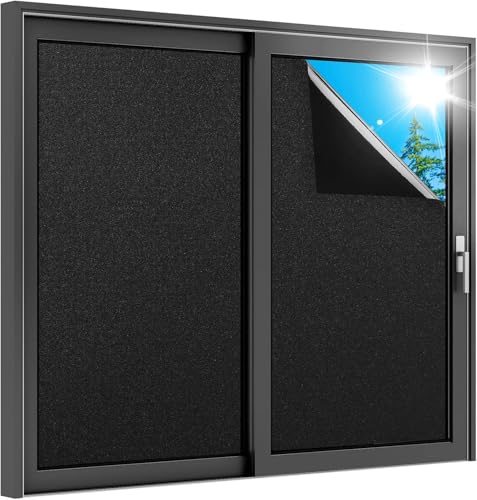 rabbitgoo Schwarze Fensterfolie Verdunklungsfolie für Fenster Verdunkelungsfolie 44,5 x 400 cm mit Gitter Design, Abdunklungsfolie Verdunklung Dunkel Blickdicht Lichtundurchlässig Selbsthaftend von rabbitgoo