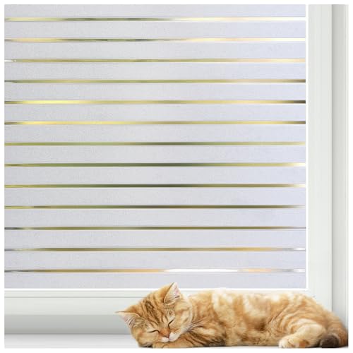 rabbitgoo Fensterfolie Streifen Sichtschutzfolie Fenster Selbstklebend Milchglasfolie Sichtschutz gestreifte Folie für Büro Anti-UV 44.5 x 400 cm von rabbitgoo