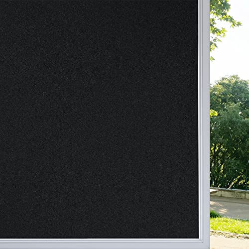 Fensterfolie Selbsthaftend Schwarz Verdunkelungsfolie Blickdicht Sichtschutzfolie Anti-UV & Sichtschutz Fenster Klebefolie Statische Folie Dunkel für Schlafzimmer Badezimmer 60x200 cm Schwarz