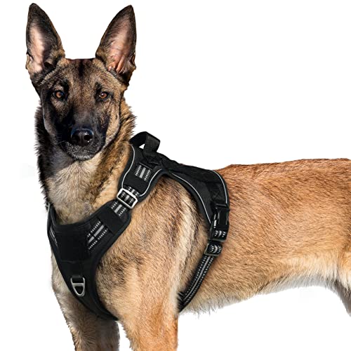 rabbitgoo Hundegeschirr Grosse Hunde, Anti Zug Geschirr Hund Verstellbar mit Griffe Verbreitert, Robust und Verschleißfest, Taktisches Hundegeschirr mit Metallschnallen zum Wandern(XL, Schwarz) von rabbitgoo