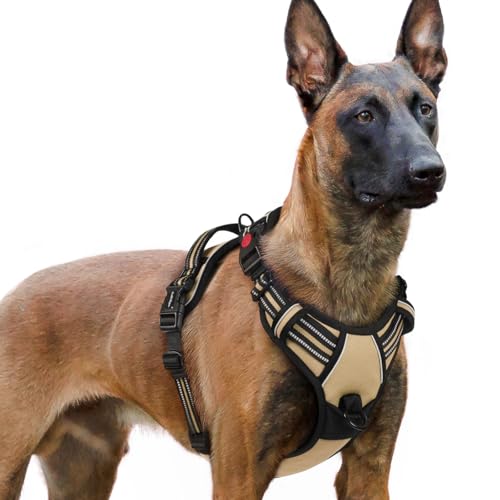 rabbitgoo Hundegeschirr Grosse Hunde, Verstellbare Geschirr Hund ohne Zug & Würgen, Anti Zug Hundegeschirr mit Griff, weich Gepolsterte Reflektierende Brustgeschirr, Dunkelgrün XL von rabbitgoo