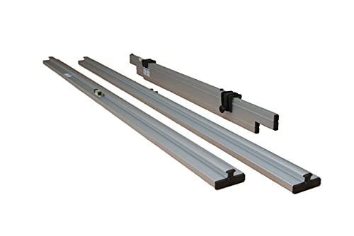 rabo Trockenschüttungslehre"Basis-Set" 3-teilig, natur eloxiert, Horizontallibellen justierbar, 2 Grundschienen 2,00m mit Griffmulde, 1 Abziehlatte stufenlos verstellbar 1,20-2,00m von Rabo