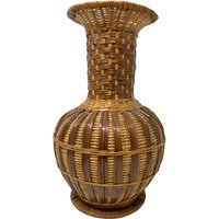 Vintage Wicker Vase Geflochten Handgewebt Natur | Rattan Bauernhaus, French Country, Boho, Boho Hippie Groovy 60Er 70Er Jahre von rachelbluma