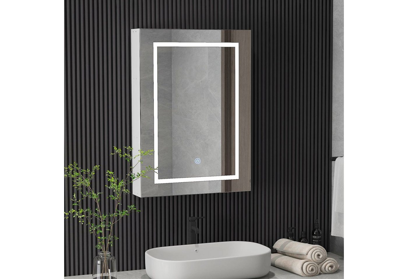 radelldar Badezimmerspiegelschrank Hängeschrank mit Spiegel und LED Badschrank Wandschrank hängend Badmöbel, 50x13x70cm von radelldar