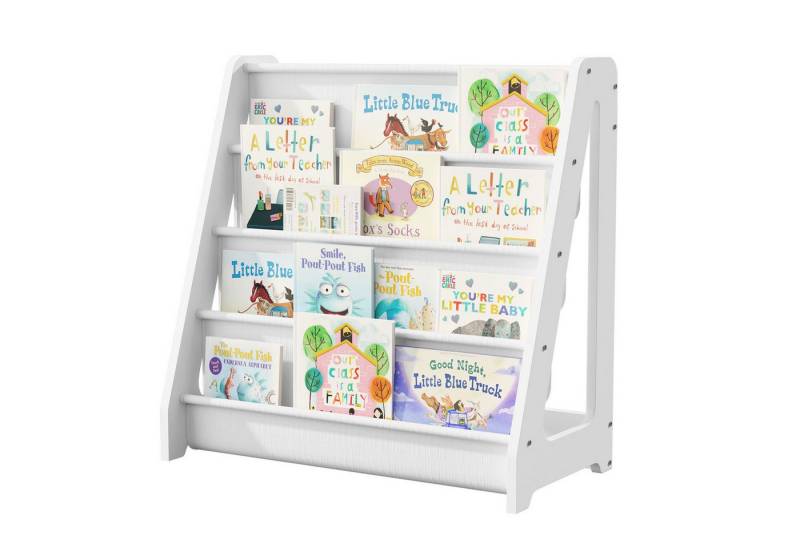 radelldar Bücherregal 4 Etagen Kinderregal, mit 4 Taschen, aus Holz, Vliesstoff, 60x30x60cm von radelldar