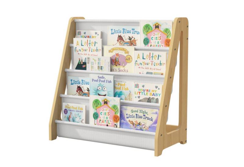 radelldar Bücherregal 4 Etagen Kinderregal, mit 4 Taschen, aus Holz, Vliesstoff, 60x30x60cm von radelldar