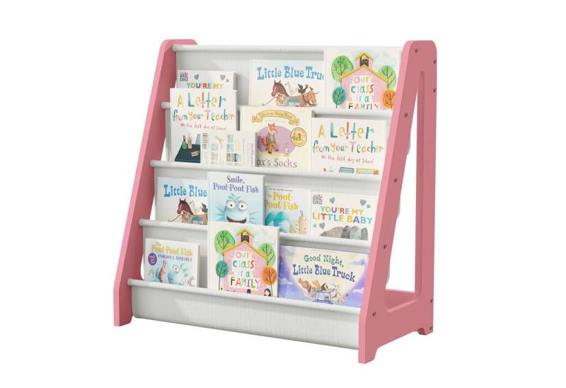 radelldar Bücherregal 4 Etagen Kinderregal, mit 4 Taschen, aus Holz, Vliesstoff, 60x30x60cm von radelldar