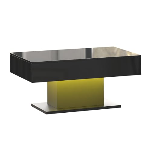 radelldar Couchtisch Wohnzimmertisch Hochglanz, Sofatisch mit LED Beleuchtung modern für Wohnzimmer, 110x55x50cm (Schwarz-1) von radelldar