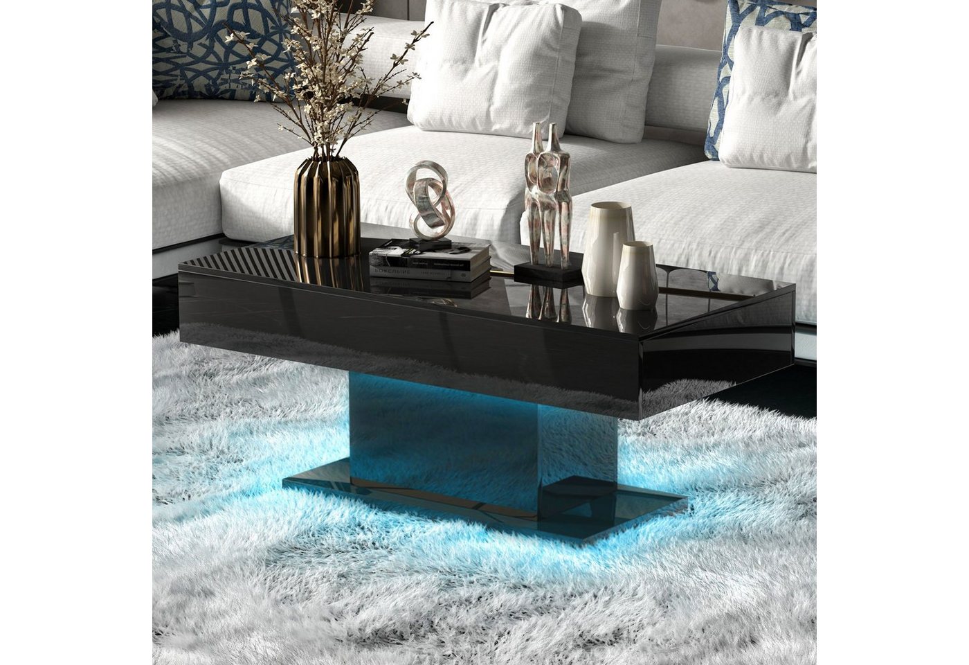 radelldar Couchtisch Wohnzimmertisch Hochglanz mit LED&Fernsteuerung modern 110x55x50cm,USB von radelldar