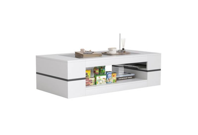 radelldar Couchtisch Wohnzimmertisch mit Glas, Beistelltisch, 1-St. rechteckig mit stauraum 120x60x35cm von radelldar
